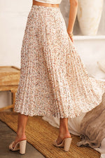 Ribbon Tie Pleated Midi Skirt