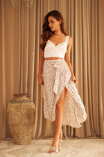 Ribbon Tie Pleated Midi Skirt
