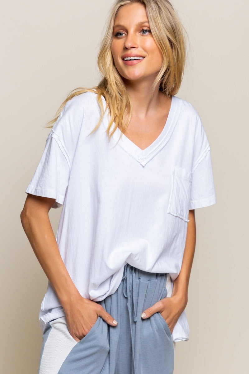 Cotton White T-shirt With Front Side Pocket