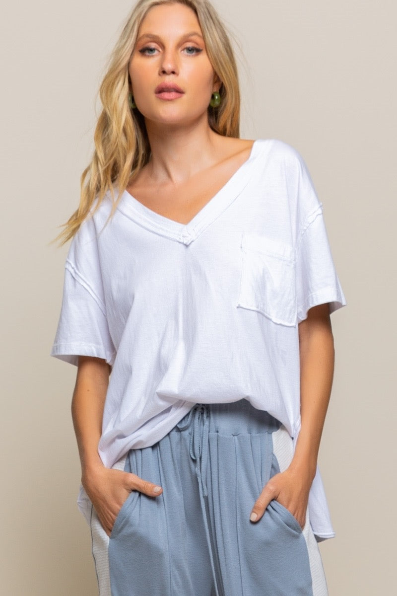 Cotton White T-shirt With Front Side Pocket