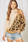 Leopard Taupe Cold Shoulder With Buckle Turtleneck Sweater  Edit alt text