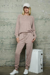 Mauve colored long sleeve cozy jogger set